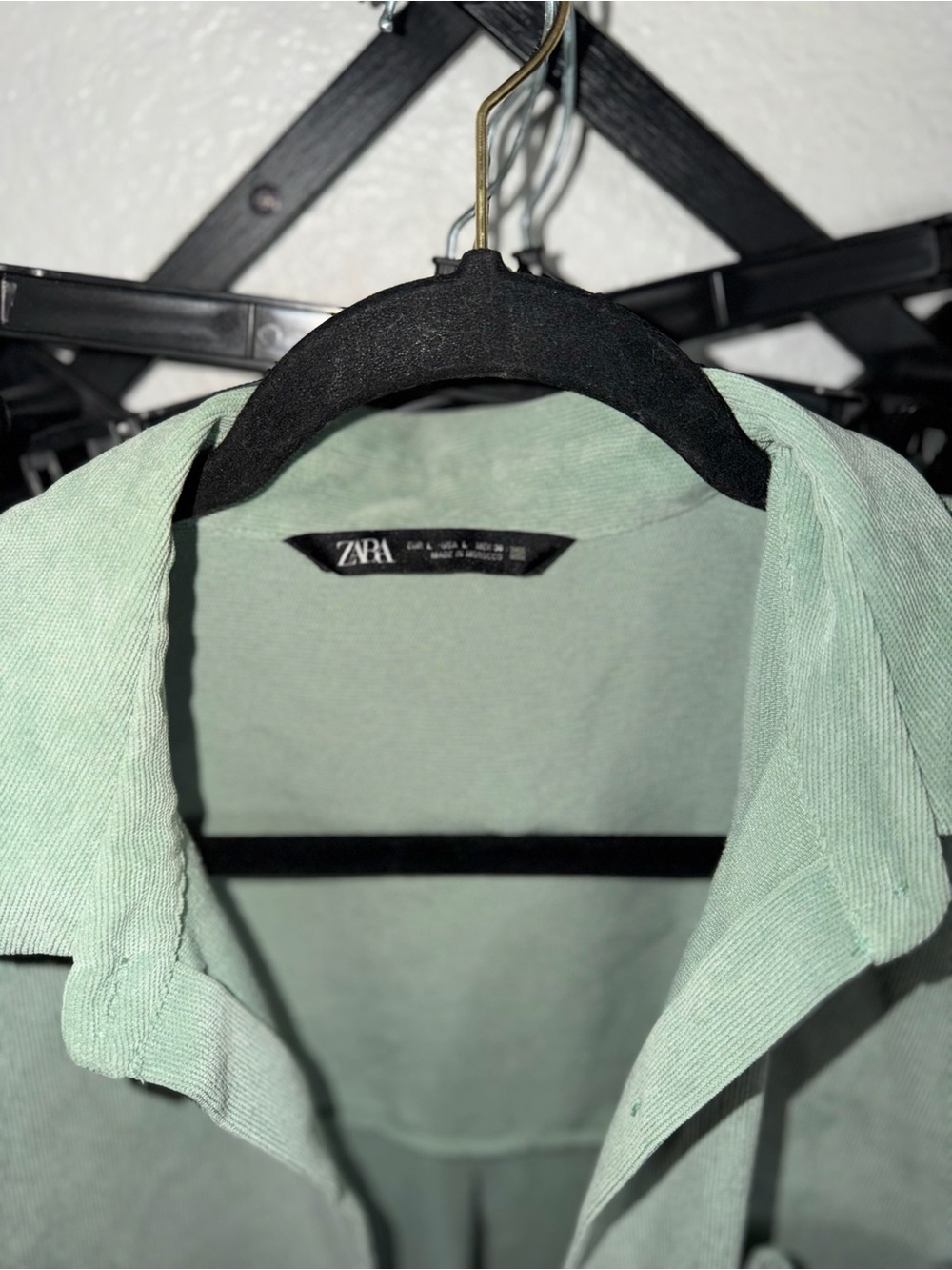 Zara Large Sage Green Textured Oversized Button Down Shirt Long Sleeve - Picture 3 of 4